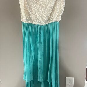 White Lace and Teal Maxi Dress